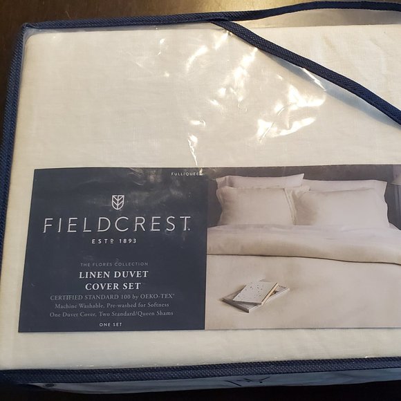 Fieldcrest Bedding New Linen Duvet Set Queen Sour Cream 3p